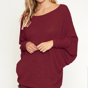 Burgandy One Shoulder Dolman Sleeve Top!